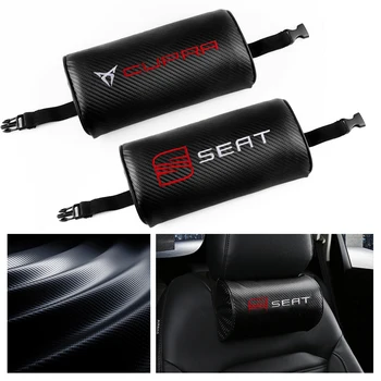

2Pc Car Pillow Emblem Carbon fiber Memory Cotton Seat Headrest Neck Rest Support For seat FR Leon Ibiza cupra Altea belt racing