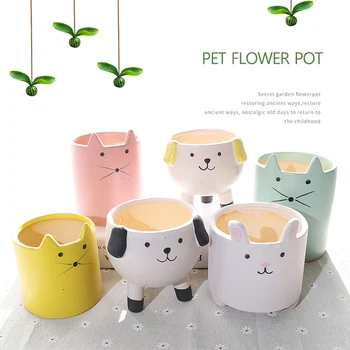 

Creative Ceramic Cartoon Flowerpots Succulent Planter Cute Pet Flower Pot Art Vase Home Decoration Fairy Garden Ornaments Decor