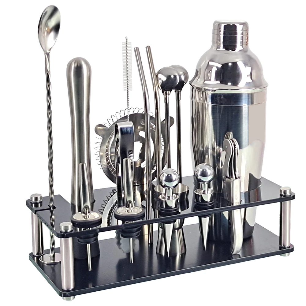 

Bartender Kit 17-Piece Cocktail Shaker Set Acrylic Bracket for Mixed Drinks Martini Bar Tools Set With Straws