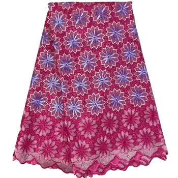 

(5yards/pc) latest fuchsia pink African cotton lace fabric wonderful embroidered Swiss voile lace for party dress CLS317