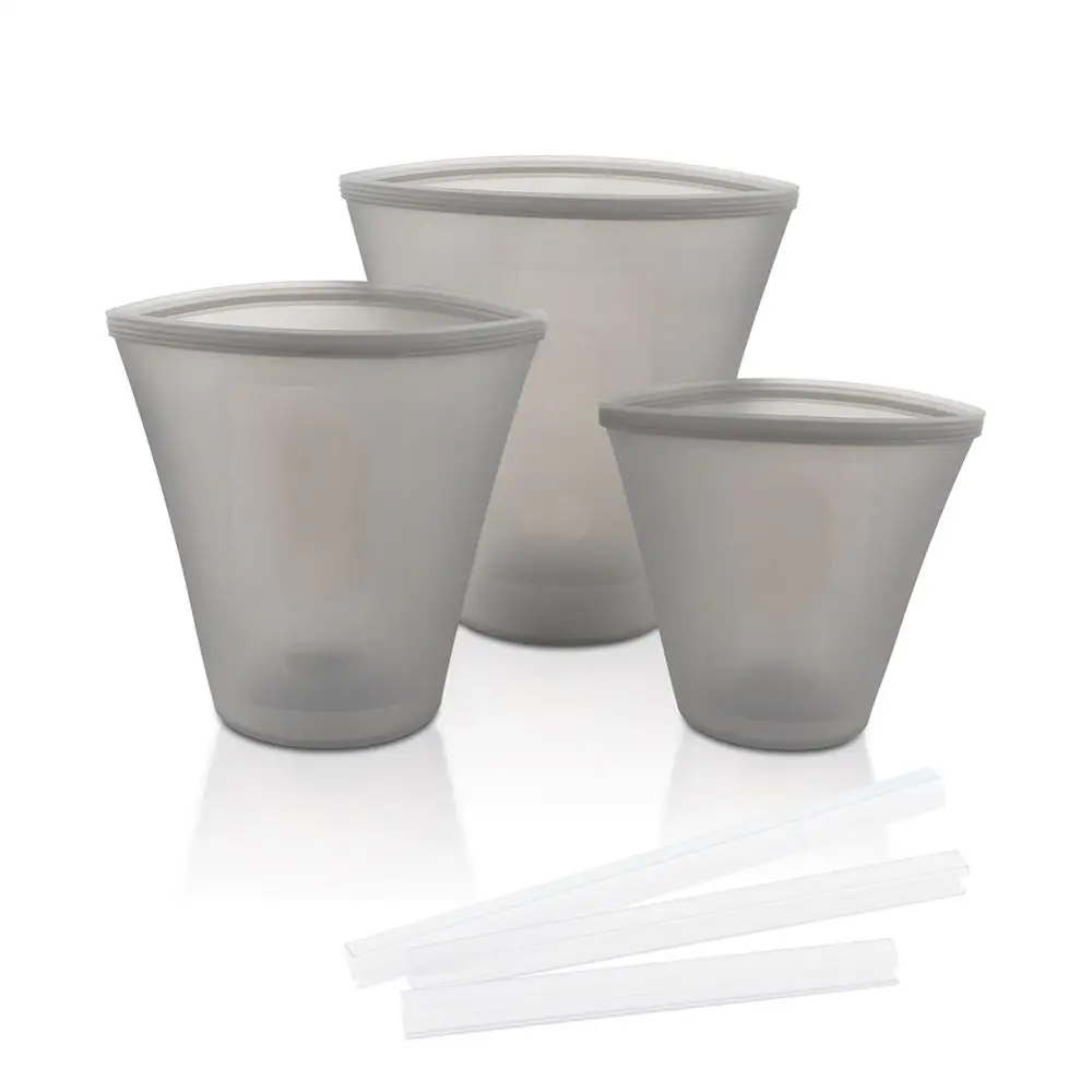 Gray Cup 3 шт силиконовые контейнеры для хранения продуктов миска для свежей еды органайзер для холодильника многоразовые стоьте вверх молнии закрывать мешок фрукты овощи чашка с уплотнением - Цвет: Gray Cup
