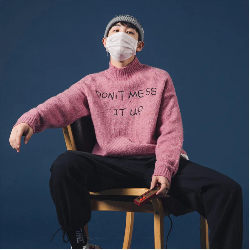 UYUK2019 Autumn And Winter New Loose Casual Fashion Trend Round Neck Solid Color Letter Embroidery Men's Knitted Sweater Hombre UYUK2019 Autumn And Winter New Loose Casual Fashion Trend Round Neck Solid Color Letter Embroidery Men's Knitted Sweater Hombre