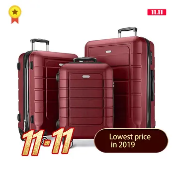 

Stylish rotator 20" 24" 28" expandable suitcase combination luggage PC + ABS suitcase with wheeled trolley case
