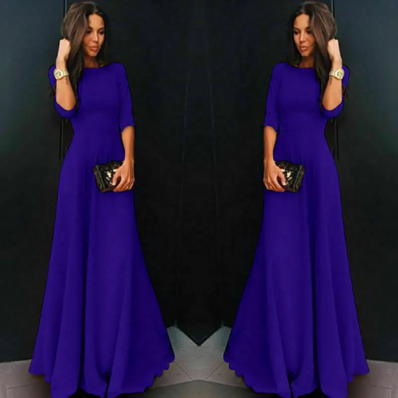 Big Size Retro Women Vintage Long Dress Zipper Half Sleeve Maxi Dress  High Waist Big Swing Elegant Evening Party Dress S-2XL