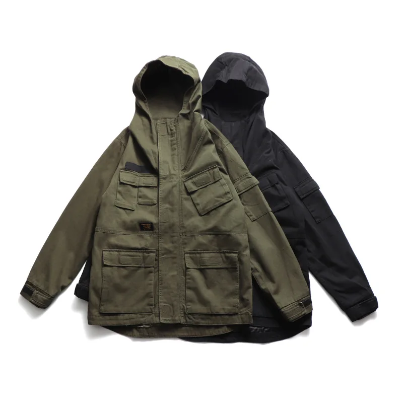 

Wu Airlines 2020 New Style Popular Brand Hooded American-Style Tooling Jacket Men Solid Color Loose Tops INS Handsome Coat