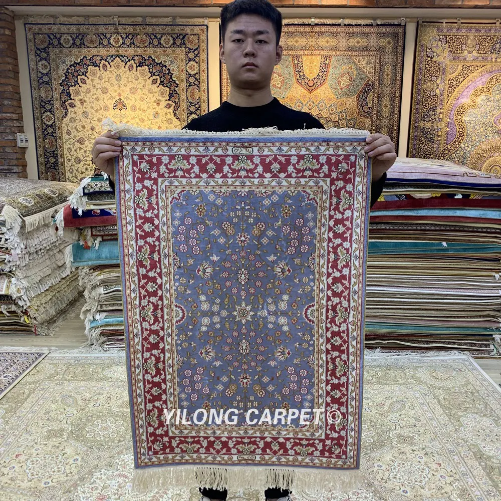 Yilong 2'x3' Восточный шелковый ковер ручной работы синий маленький hereke шелковые ковры (HF091B)