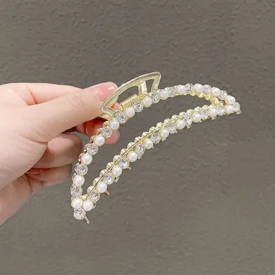 Pearl Hairpin Rhinestone European And American Grab Clip Simple Fashion Hair Accessories A10