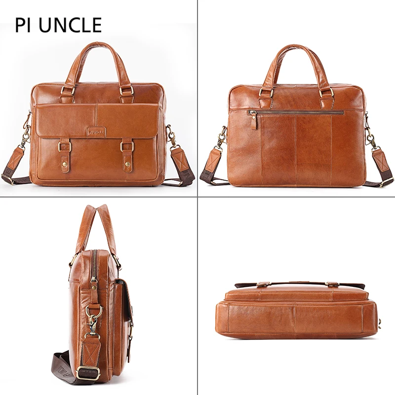 Бренд Piuncle, мужской портфель из натуральной кожи, сумка для ноутбука, мужская деловая сумка из воловьей кожи, мужская дорожная сумка через плечо, коричневая кожа