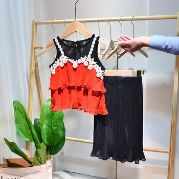 

girls boutique outfits summer kids clothes for girls Chiffon clothing sets tshirt+skirt 2pecs children tracksuit ensemble fille