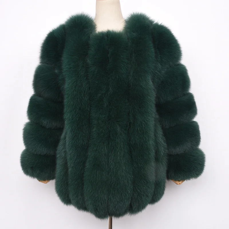 Женские зимние толстые теплые пальто с натуральным лисьим мехом, женские модные куртки с натуральным мехом, пальто высокого качества, S7158 - Цвет: Forest Green