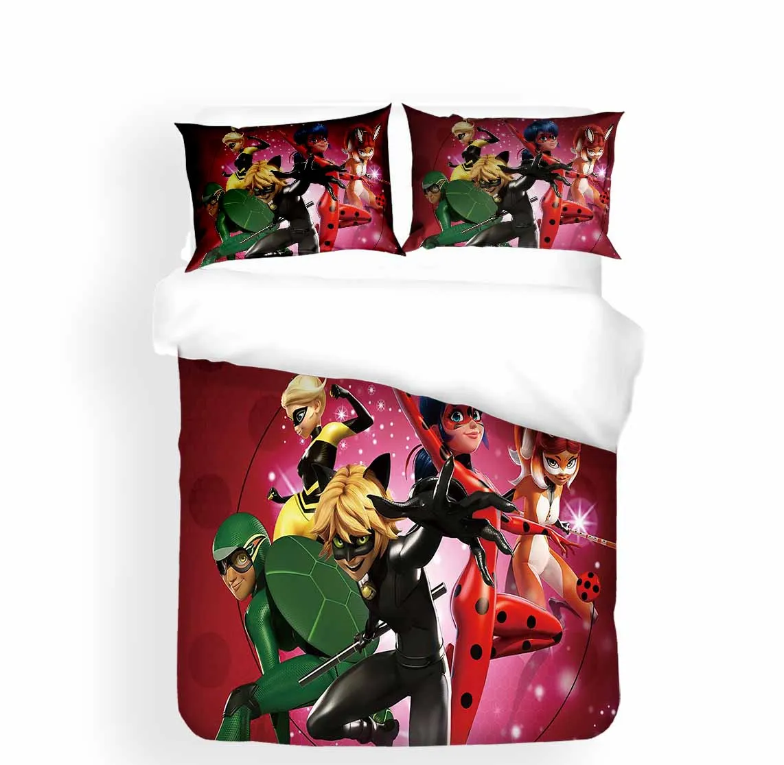 Cartoon Bedding Set Cat Ladybug Turtle Bed Cover Pillowcase 3D Print Character Microfiber Winter Soft Home Bedroom Decor Bedding