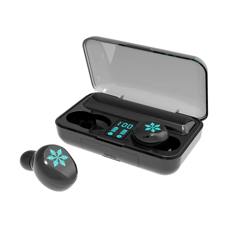 Черный F9 TWS Bluetooth 5,0 EarphoneTouch наушники-вкладыши спортивные Стерео шумоподавление Беспроводная гарнитура с 1500 мАч чехол для зарядки - Цвет: Черный