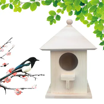 

Wooden Bird Feeder Hanging For Garden Yard Bird Breeding Box Cage With A Hanging Rope Bird House Outdoor Balcony Wild Use