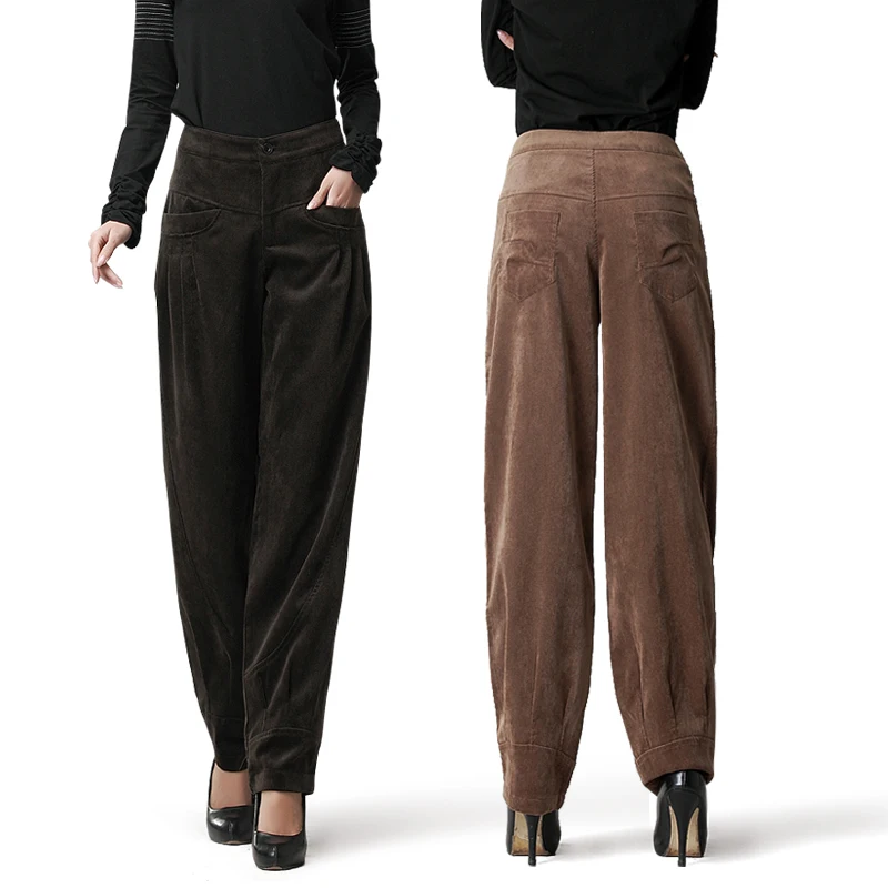 Buy 2019 autumn and winter new loose loose velvet pants high waist large size pants casual trousers