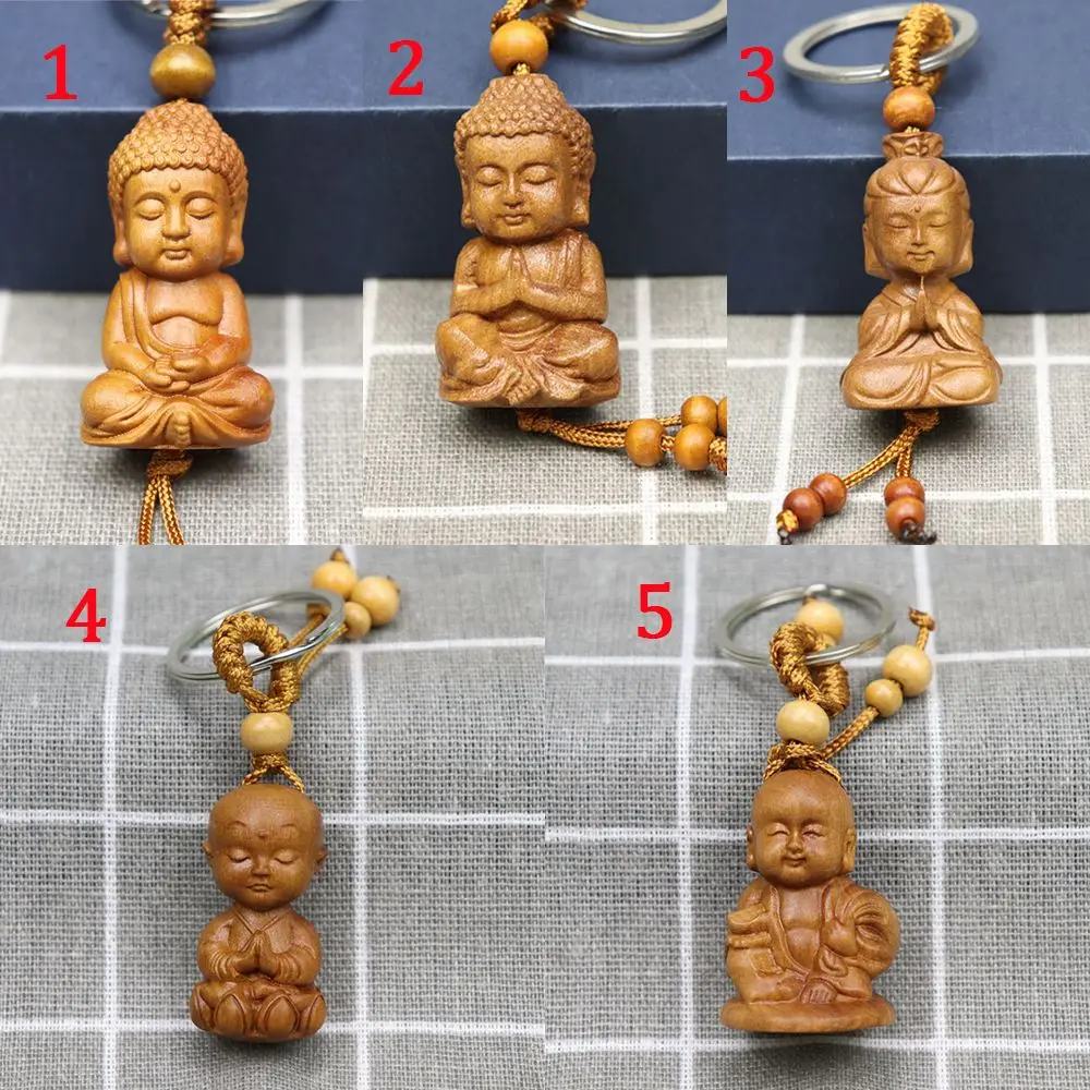 Wooden Buddha Monk Keychain Carving Pendant