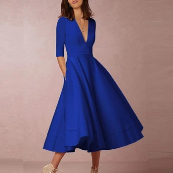 

Elegant A-Line V Neck White Maxi Dresses Half Sleeves Simple Sexy Night Club Long Dress Solid Color Female Office Casual Dress