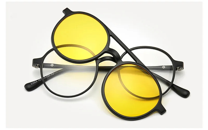 Женские и мужские поляризованные зеркальные линзы, 5 шт., набор магнитных очков с зажимом, круглые очки для близорукости, оптические очки по рецепту, солнцезащитные очки