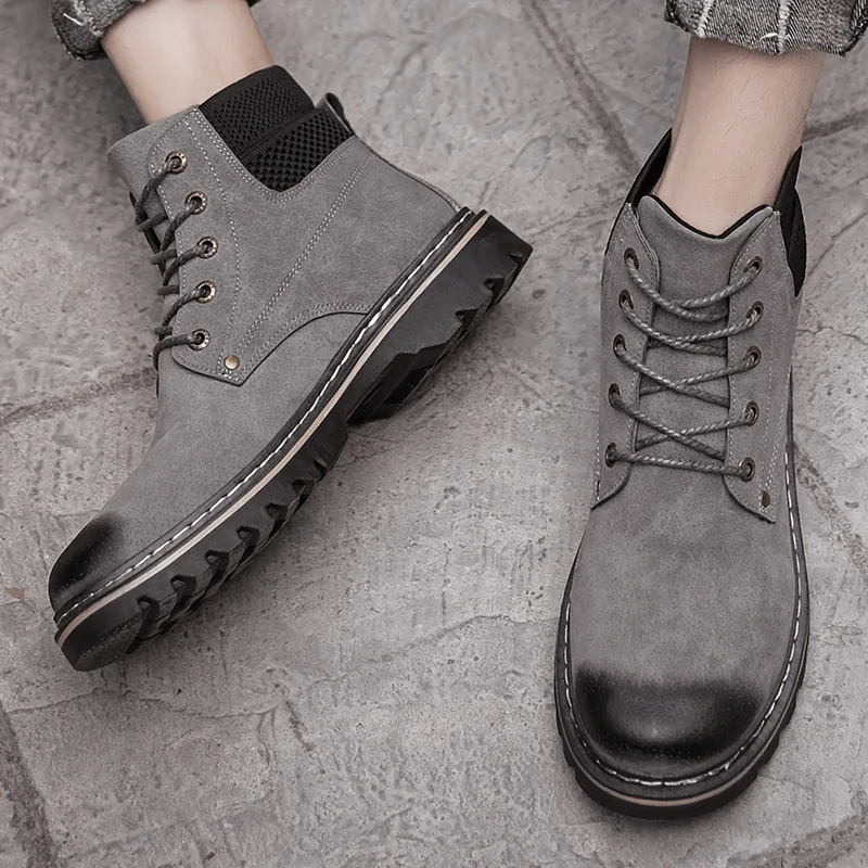 

Martin Boots Men's Mid-top Short Boots England Retro Fashion 2019 New Style High Shoes Workwear Combat Boots Black And White wit