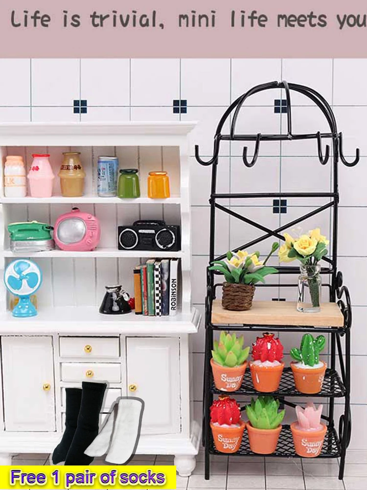 

[Free Shipping] 1:12 Miniature Model Wrought Iron Shelf Mini Food Play Life Scene Dollhouse Play House Toy