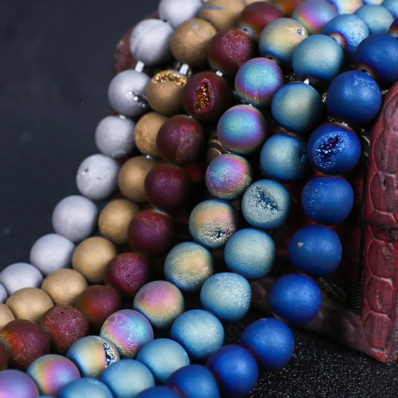 

Natural Druzy Agates Rough Beads Cracked Geode Stone Crystal Druzy Matte Loose Beads For Necklace Jewelry Making 15" Strand