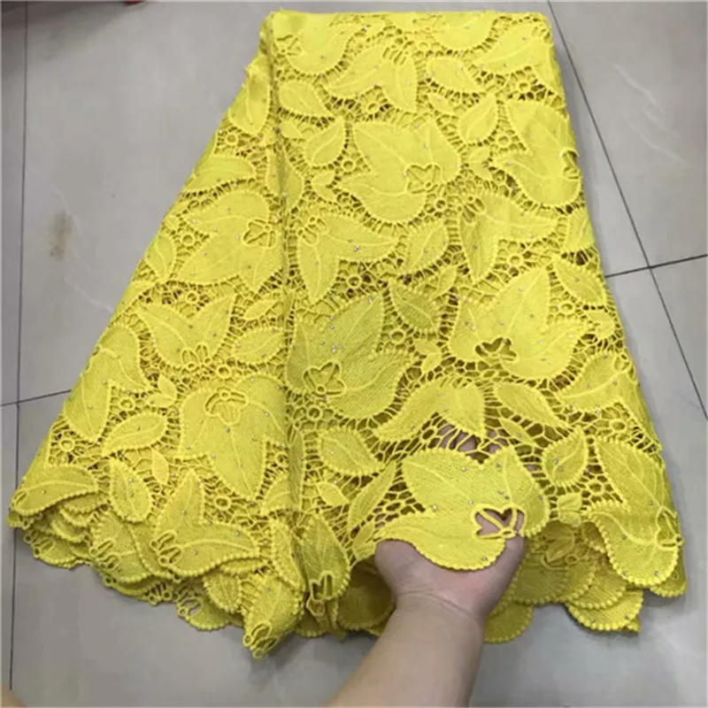 

African Cord Lace fabrics 2019 Latest French guipure Lace Fabric For Evening Dress High Quality Yellow Lace Fabric 5 Yards/lot