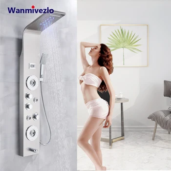 

LED Light Shower Column Rain Waterfall Shower Panel Bidet Faucet Handshower Massage Jets Spout Multi function Bathroom Faucet