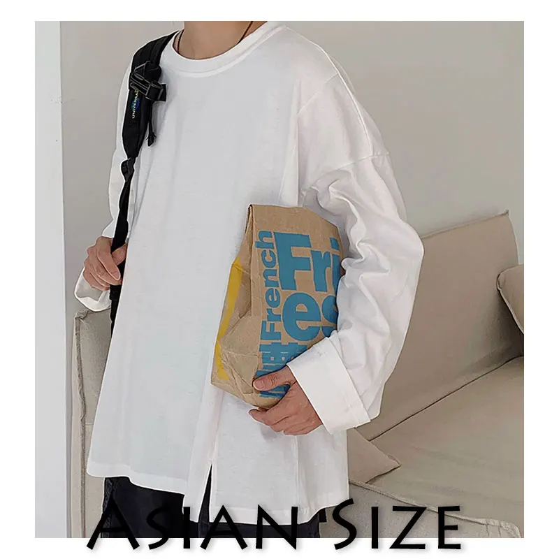 Privathinker Mans Autumn Harajuku T Shirts Men Woman Casual Solid Colorful T-shirt Male Long-sleeved Fashion Tshirt Colthes - Цвет: White(Asian Size)