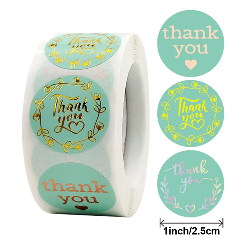 100-500Pcs Thank You Stickers Green White Bronzing Sticker for Supporting My Small Business, Gift Decor Scrapbooking Stickers