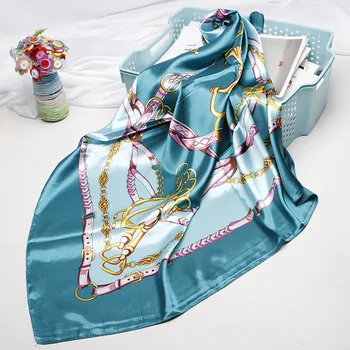 

Square Scarves Women Chain Print Sunscreen Scarf Female Satin Long Scarf dual-use Shawl Beach Towel Shawl bicyclic coins