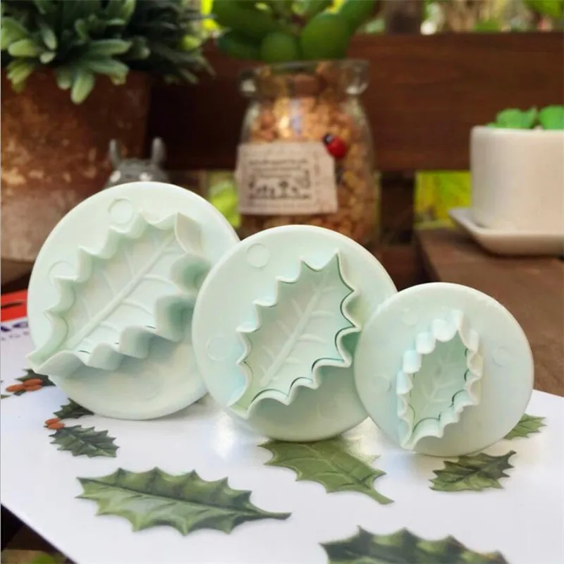 Cookie Cutters Cake Decoration Xmas Holly Leaf Plunger Fondant Mold Tools Mould 