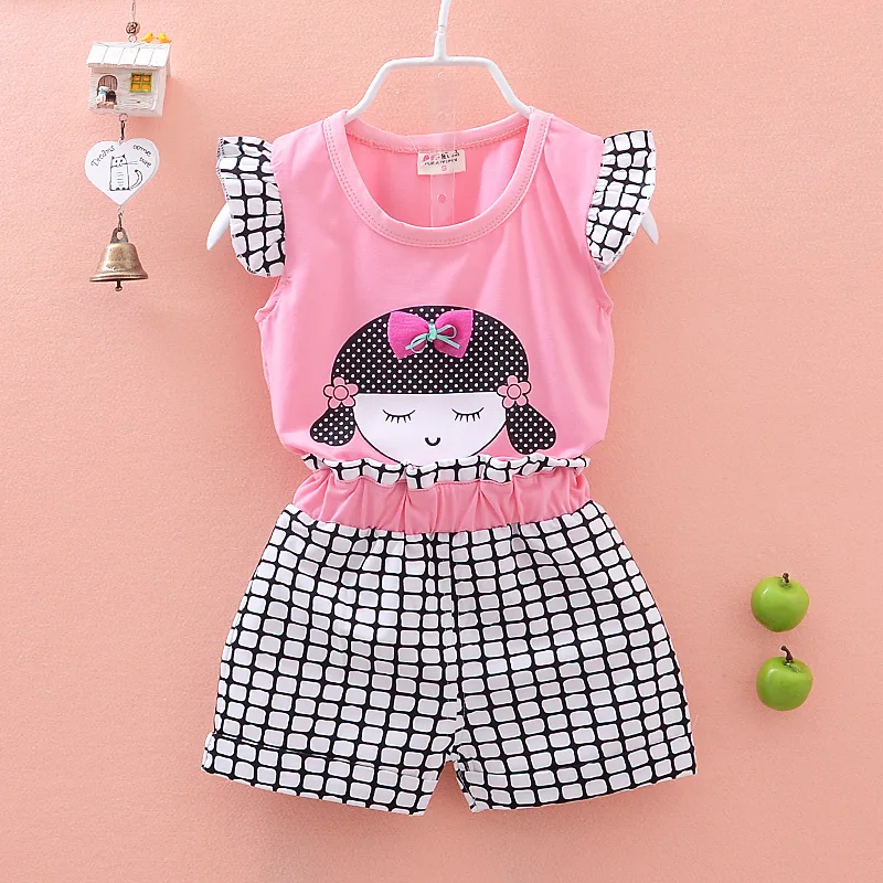 

Baby Girl Cotton Clothes Summer Children Cartoon Printed Bow Vest Lattice Shorts 2Pcs/sets Infant Kid Fashion Toddler Tracksuits