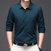 Blusa verde esmeralda rosa para hombre, camisas de Color puro, vestido azul claro para negocios y sociales, ropa informal de bambú, novedad de Otoño de - AliExpress Ropa de hombre