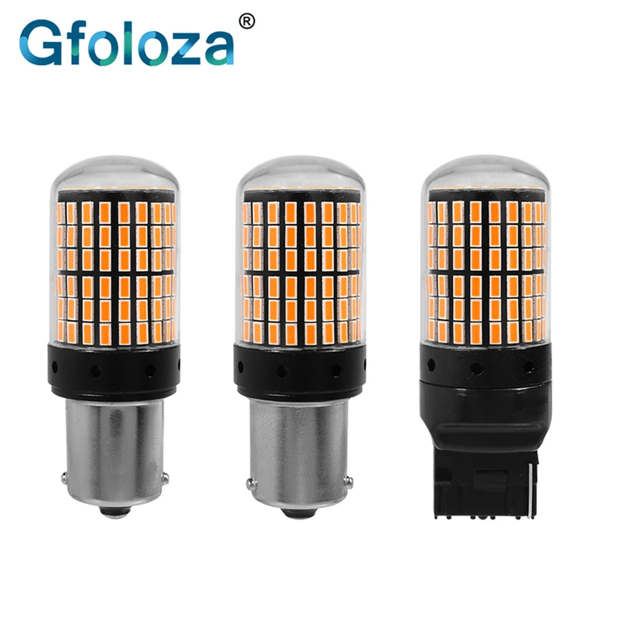 Gfoloza 1 шт. 1156 BA15S BAU15S T20 Светодиодный лампочки Canbus Error Free 3014 144 smd P21W W21W PY21W светодиодный поворотник светильник при отсутствии флэш-памяти