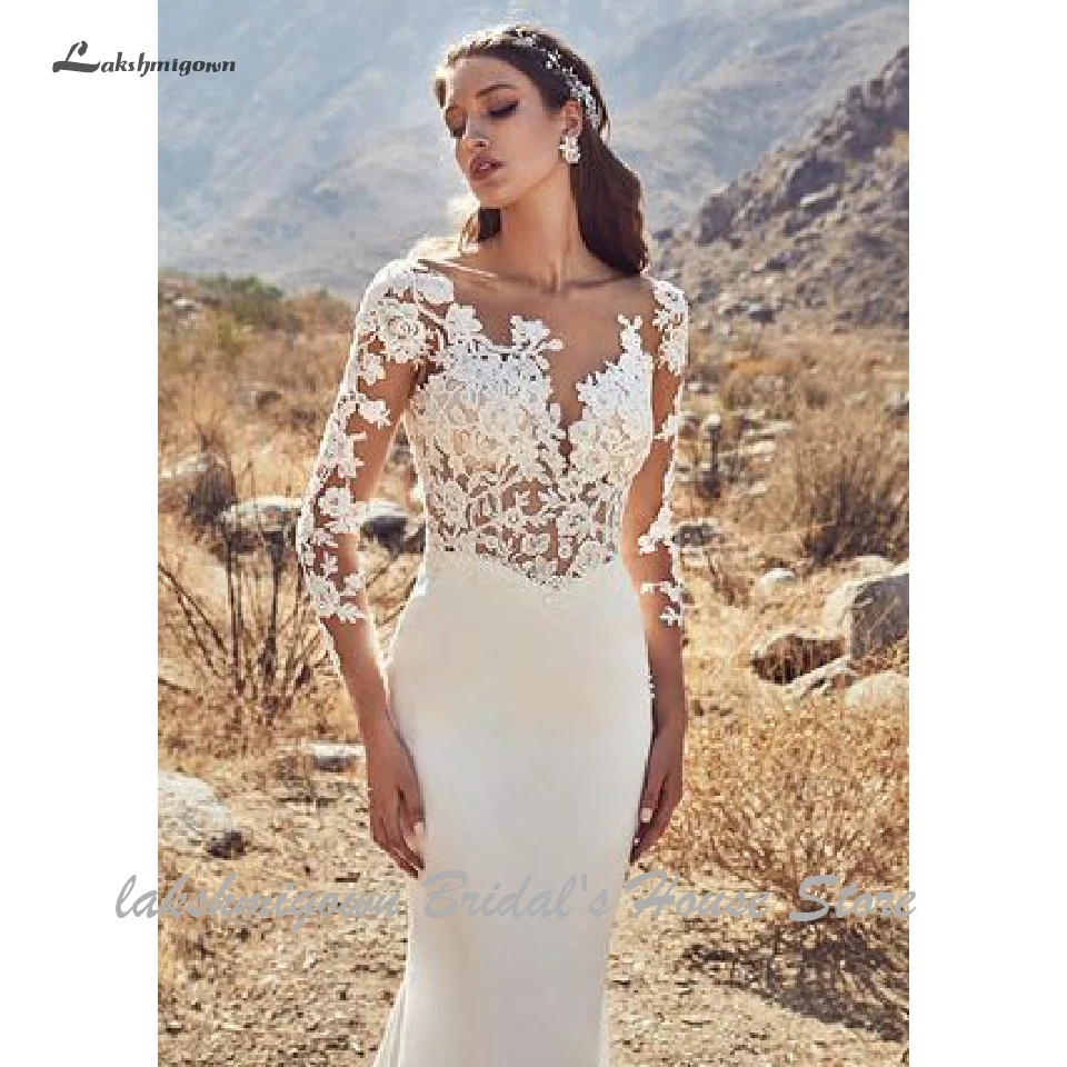 Lakshmigown, богемное свадебное платье, стиль русалки,, Vestidos de Novia, прозрачные кружевные сексуальные свадебные платья, платья с открытой спиной и длинным шлейфом