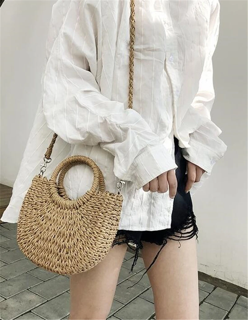 2020 Handmade полукруглой Rattan сплетенных солом мешок лето Женщина Посланник Crossbody