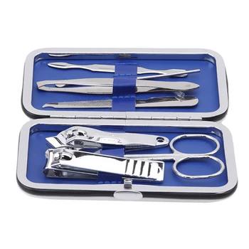 

1 Set Stainless Steel Manicure Set Tools Nail Clippers Kit Pedicure Scissor Tweezer Blue And White Porcelain Case Nail Care Tool
