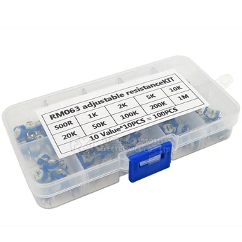 

10Values*10PCS=100PCS RM063 Vertical Adjustable Resistor Kit hjxrhgal In Box 500 ohm-1M ohm Multiturn Trimmer Potentiometer Set