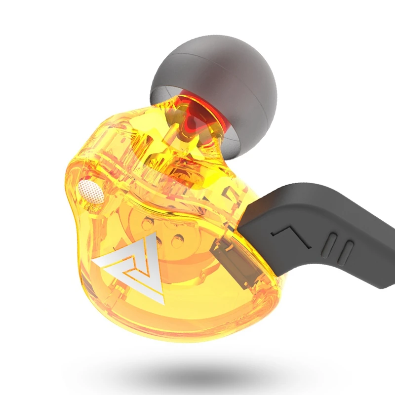 Qkz 2 Pcs Ak6 Sports Earphone In Ear Wired Controller Headset with Wheat Subwoofer Yellow Gold