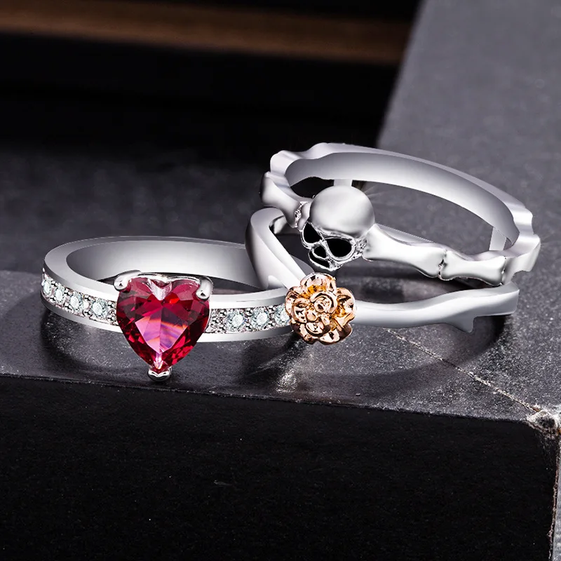 Punk Wedding Love Gift Heart CZ Crystal Rose Ring Set Silver Prom Jewelry | Украшения и аксессуары