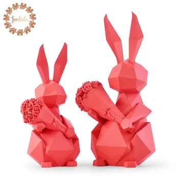 

Geometric Rabbit with Rose Animal Decoration Creative Gift Resin Lovely Animal Home Decor Best Valentine's Day Gift