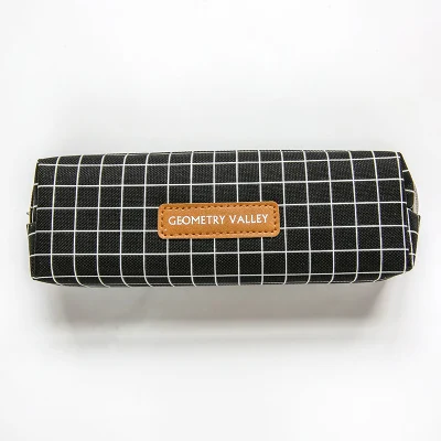 black grid cube Серый чехол для карандашей японский стиль ручка сумка Холст Kawaii Канцелярские инструменты Органайзер карандаш держатель кошелек; подарочная сумочка ручка чехол пакет с отделкой в горошек - Цвет: black grid cube