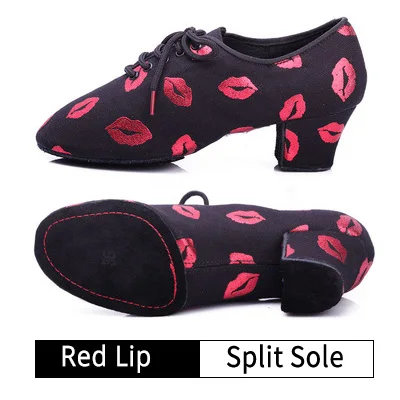 Новые женские Бальные Танцевальные Туфли BD с принтом губ, Обучающие туфли на каблуках для женщин, танцевальные туфли для латинских танцев сальсы, спилок - Цвет: RED LIP PRINT