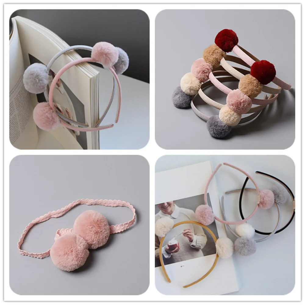Повязка на голову с милыми плюшевыми шариками для девочек милые и маленькие