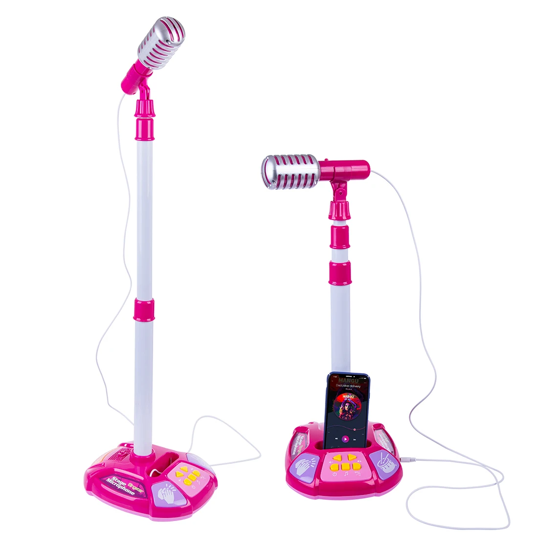 Children Karaoke Song Singing Machine Microphone Stand& Lights Toy Musical Instrument for Girls Boys Christmas Gift- Red/Pink