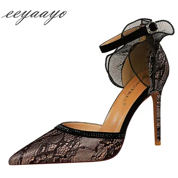 

2020 New Summer Women Ankle Strap Sandals High Thin Heel Pointed Toe Butterfly-Knot Sexy Ladies Women Shoes Black High Heels