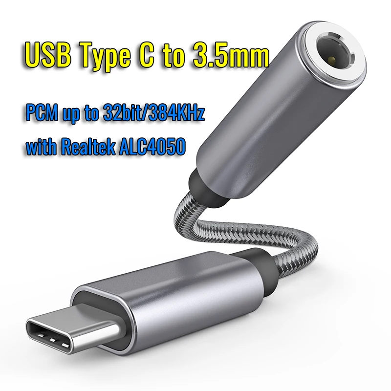 

USB Type C To 3.5mm Hifi DAC Cable For Android Windows 10 Earphone Jack Adapter Digital Audio Converter 32bit/384KHz ALC4050