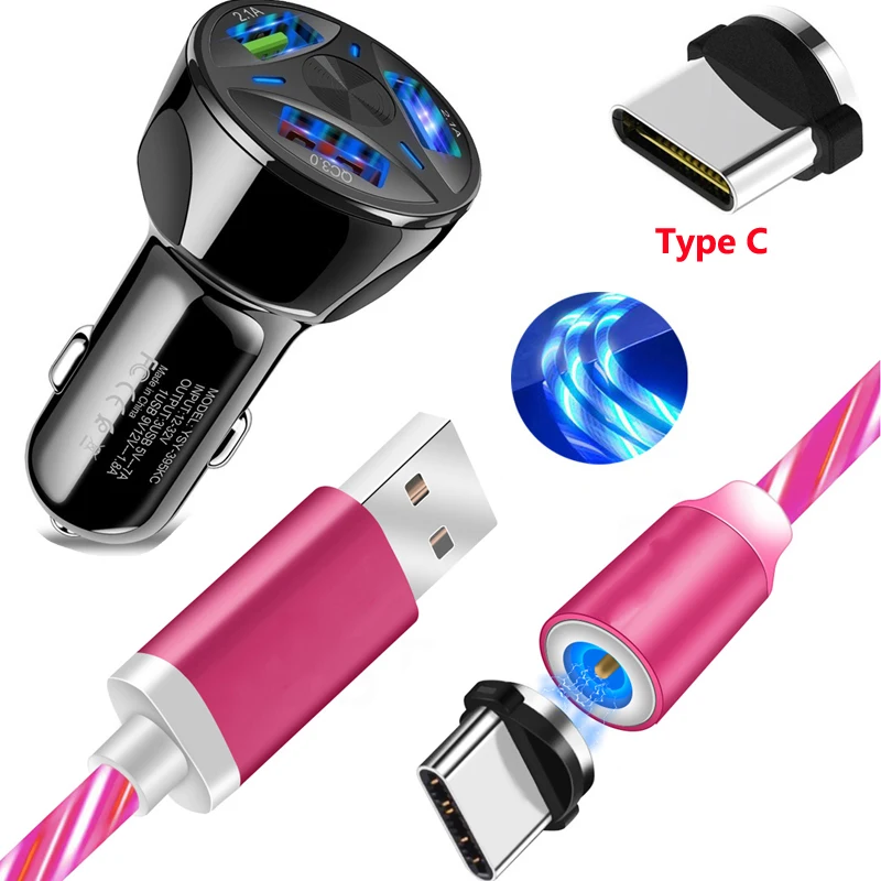 Магнитный светящийся кабель для samsung S8, S9, S10 Plus, S10E, Note 8, 9, 10 Plus, 5G, быстрая зарядка, type-C, USB, автомобильное зарядное устройство, кабель