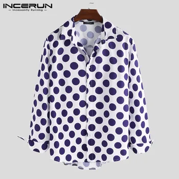 

Mens Casual Shirt Polka Dot Lapel Neck Fashion Street Long Sleeve Chic Hawaiian Brand Shirts Men Camisa Masculina 2019 INCERUN