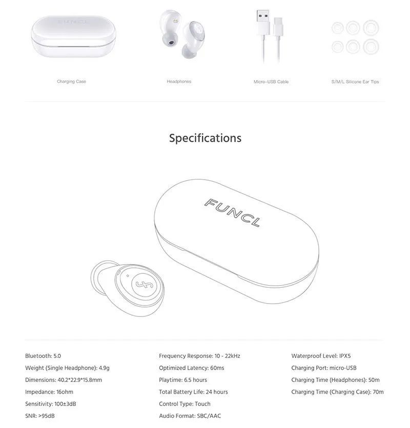 FUNCL W1 tws bluetooth наушники микрофон сенсорное управление гарнитура наушники 5,0 Contral Nosie Reduction Tap Contral наушники