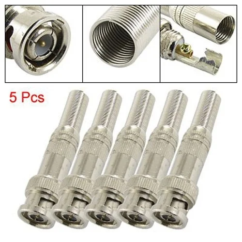 Conector BNC de resorte helicoidal para cámara Coaxial RG59 CCTV, sin soldadura, 5 uds.